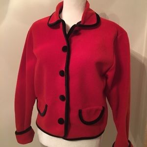 SOLD Red Fleece Jacket with Black Trim